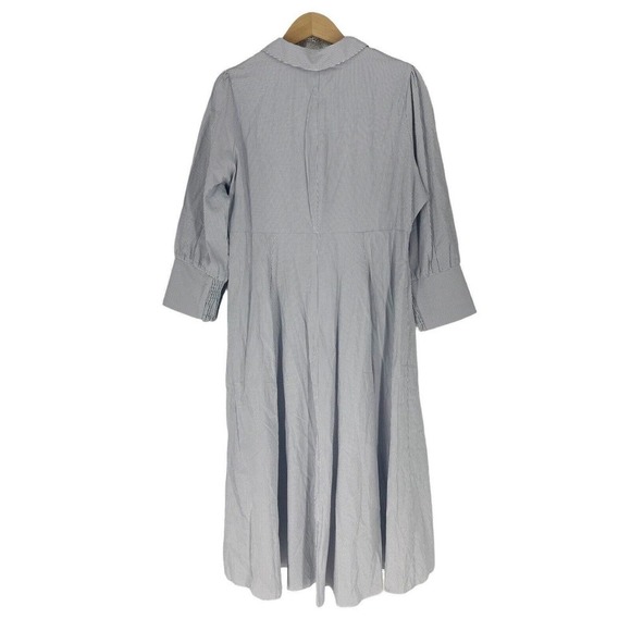 POMANDER Place Tuckerneck Blue White Stripe Preppy Midi Dress Collared Womens L - Picture 2 of 6